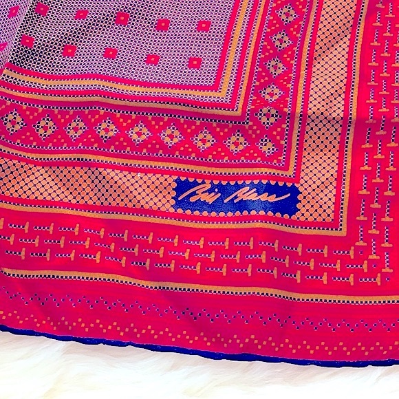 Chic_Classy Vintage Maroon Geometric Printed Square Scarf~By Designer Bill Blass - Picture 11 of 16